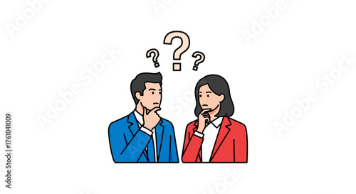 Confused professionals thinking brainstorming ideas facing uncertainty together suitable for business blogs and marketing concept of teamwork.