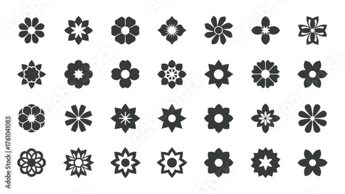 Collection of diverse floral and geometric ornamental motifs for creative design projects silhouette
