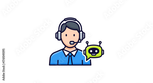 customer service chatbot helping a client with support wearing headset in call center providing virtual assistance for tech support