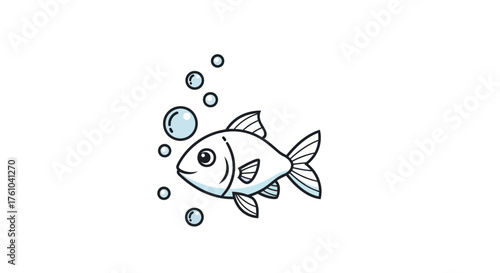 Cartoon Fish with Bubbles: Simple Line Art Illustration.