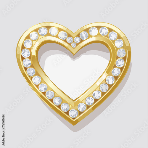 Herzförmige Diamantbrosche mit goldenem Rand