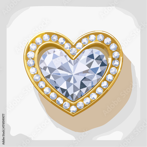 Herzförmige Diamantbrosche mit goldenem Rand