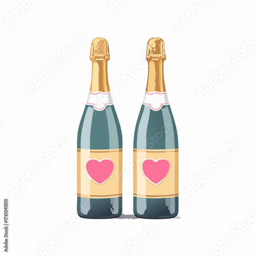 Paar Champagnerflaschen mit Herz-Etikett