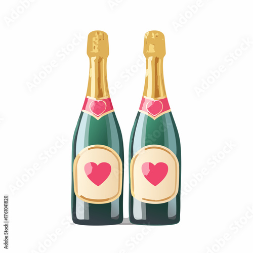 Paar Champagnerflaschen mit Herz-Etikett