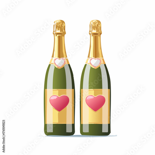 Paar Champagnerflaschen mit Herz-Etikett