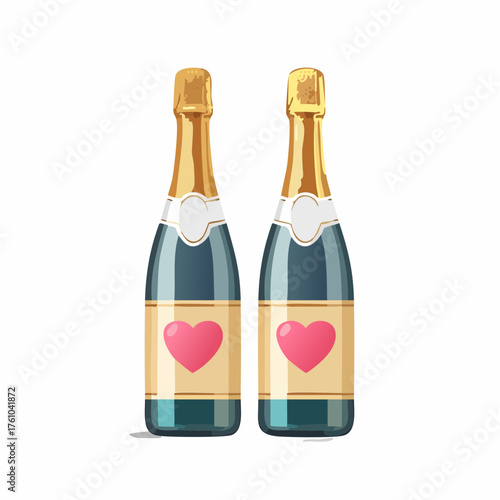Paar Champagnerflaschen mit Herz-Etikett