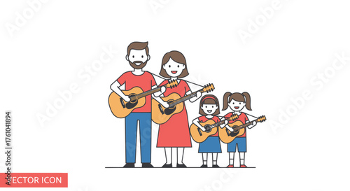 Wallpaper Mural A happy cartoon family of four playing acoustic guitars together. Torontodigital.ca