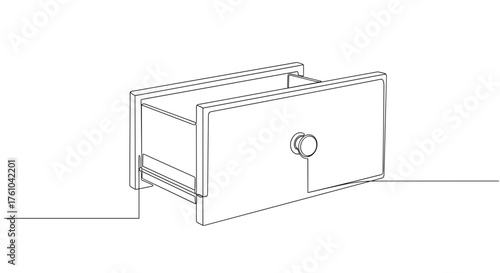 Minimalist line drawing of an open drawer with a handle  