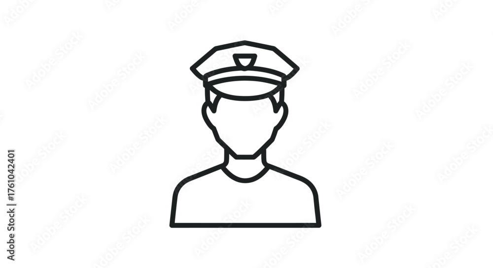 Simple Line Drawing of a Police Officer in Uniform.
