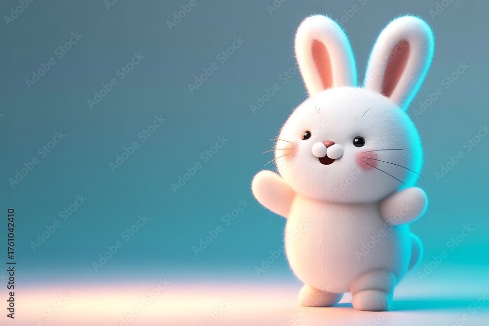 Obraz premium Fluffy White Bunny Waving Hello image