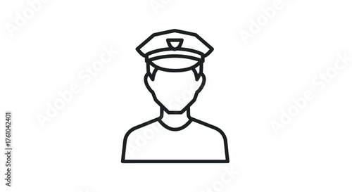 Simple Line Drawing of a Police Officer in Uniform.