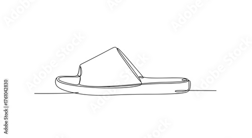 Simple line drawing of a modern slipper on a flat surface  