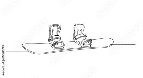 Snowboard with bindings drawn in minimalist style  