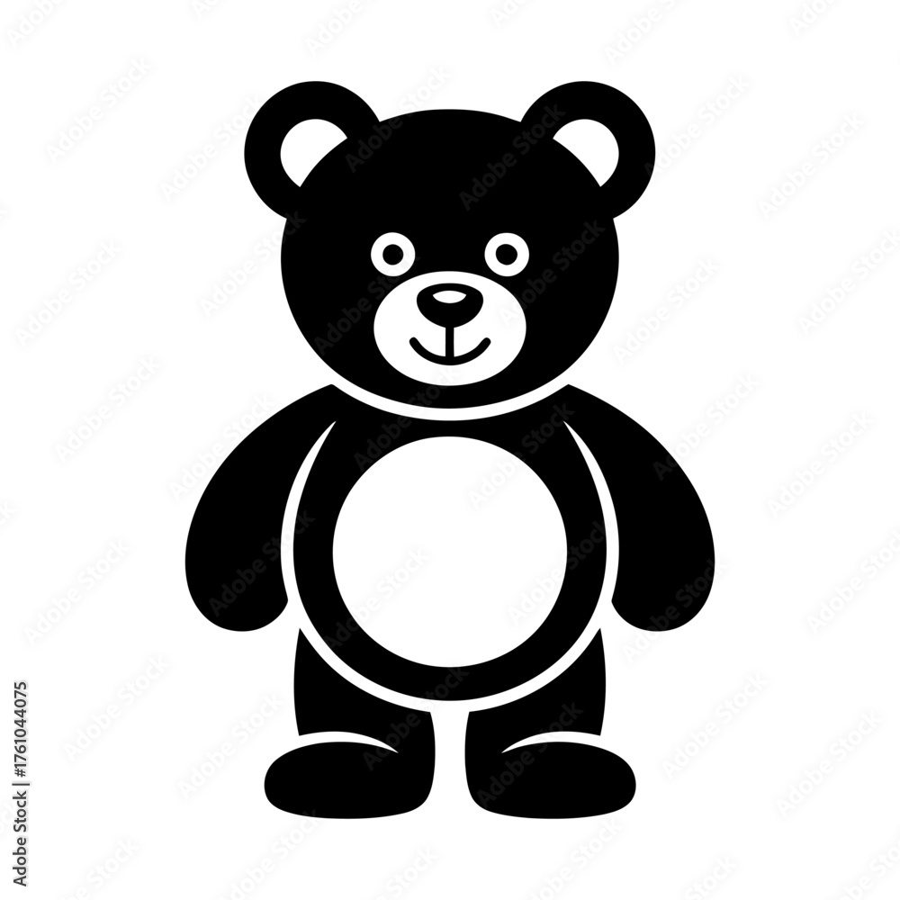 Fototapeta premium black and white standing Teddy bear icon Silhouette vector style with white background