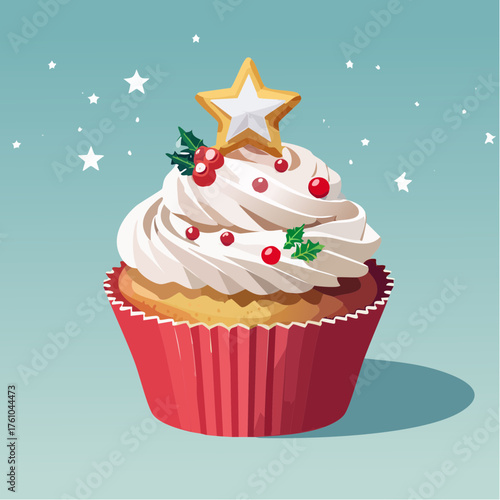 Cupcake de Noël stylisé en 3D lowpoly