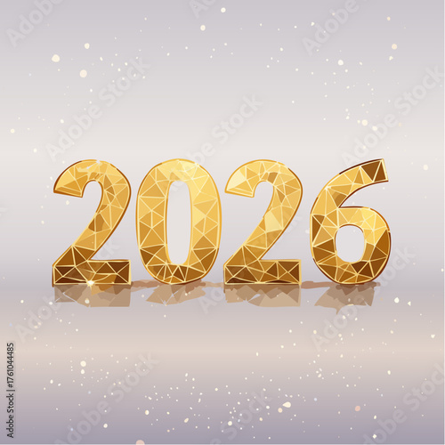 Chiffres dorés “2026” en 3D lowpoly