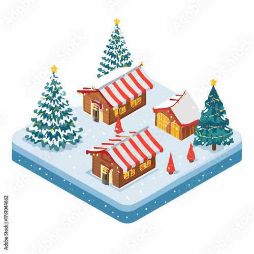 Illustration vectorielle festive de village enneigé