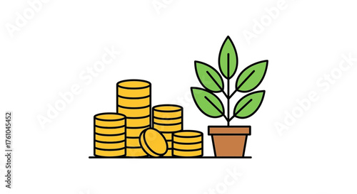 financial growth concept coins and sprouting plant illustrating investments and returns perfect for financial planning websites and investment portfolio promotions