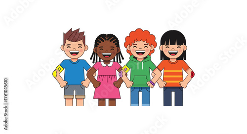 diverse children holding hands representing friendship and inclusivity in a group ideal for promoting diversity in education and social awareness campaigns