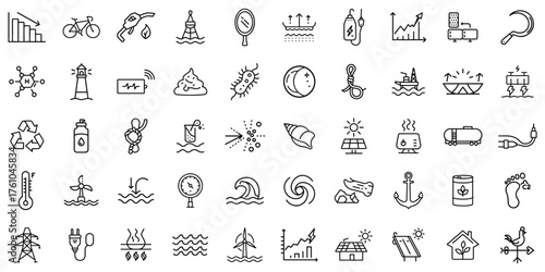 A diverse collection of eco-friendly and science-themed icons, showcasing sustainability and innovation.