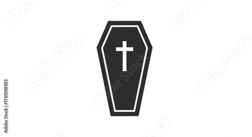 Simple Black Coffin with White Cross Illustration.
