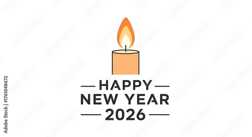 Fototapeta premium Happy New Year 2026 Greeting with Lit Candle Icon Illustration