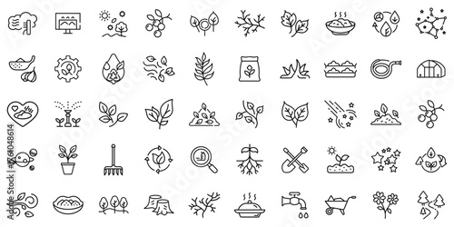 A collection of various gardening and nature-themed icons, showcasing growth and sustainability.