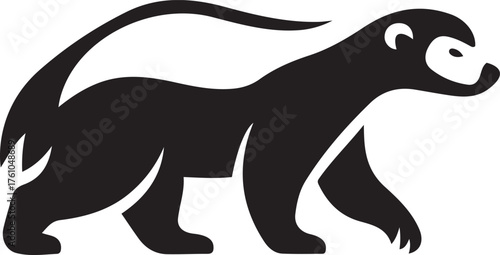 Black silhouette of a ferret or weasel animal mammal, Simple weasel silhouette black and white graphic