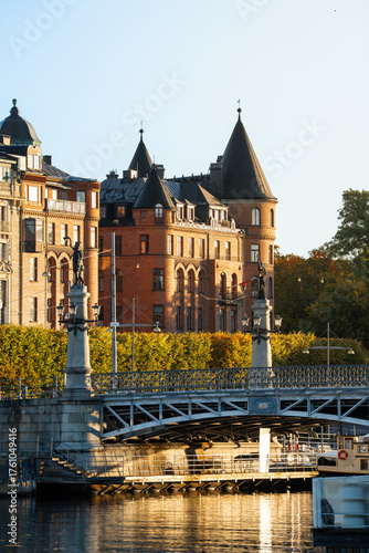 Canvas Print Historic Stockholm city district, Östermalm with old buildings on Strandvägen an