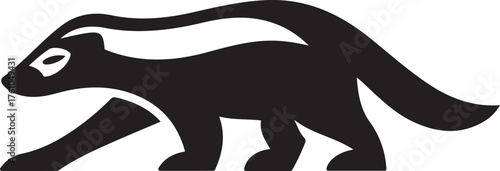 Black skunk silhouette with flowing tail animal wildlife, Stylized skunk vector illustration for design