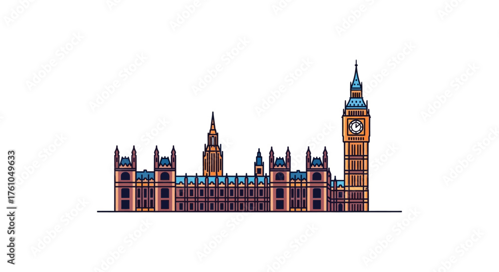 Obraz premium houses of parliament illustration iconic london landmark with historic architecture representing british government and national heritage for travel blogs uk tourism.