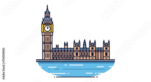 houses of parliament a detailed stylized illustration of londons iconic parliament building reflected in the thames for travel and tourism promotion