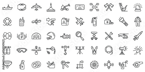 A collection of various safety and emergency icons representing different industries and scenarios.