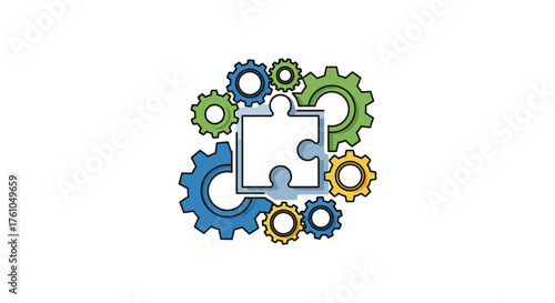 gears and puzzle integration representing process optimization essential for business success and innovative solutions in a collaborative environment.