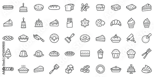 A delightful collection of various desserts and baked goods icons in a minimalist style.