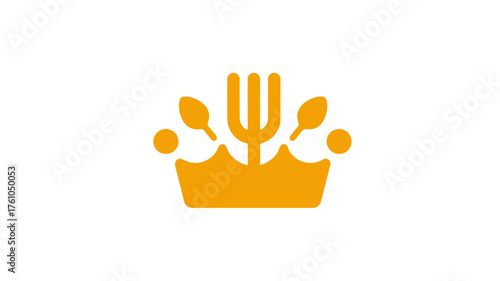 Elegant golden crown icon with fork and spoons, symbolizing premium dining, gourmet food, royal cuisine, or catering service.