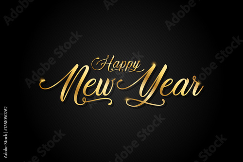 gold, happy new year hand-drawn, handwritten lettering on black background. calligraphy, typography, design vector illustration.