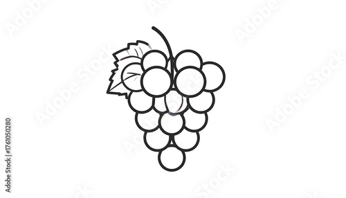 Simple Line Art of Grapes with Leaf.
