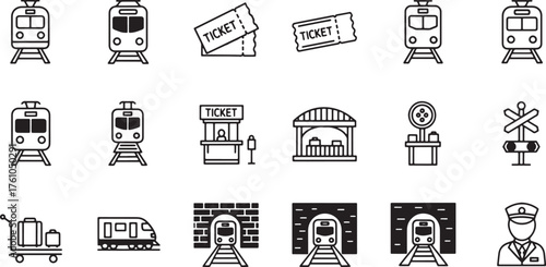 Vector art of collection of train and railway icons