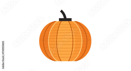 Vibrant Orange Round Paper Lantern Illustration with Black Stem.