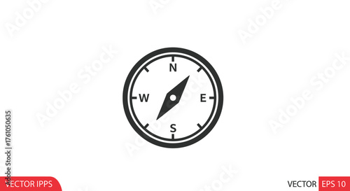 Simple Black and White Compass Icon with Cardinal Directions.