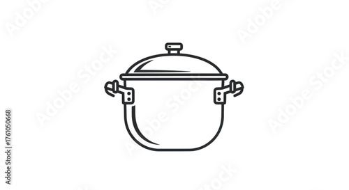 Simple Outline Illustration of a Cooking Pot with Lid.