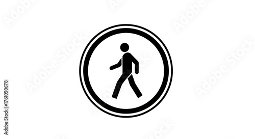 Black and White Pedestrian Crossing Sign with Figure.