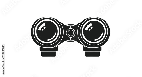 Black Silhouette of Binoculars with Reflective Lenses.