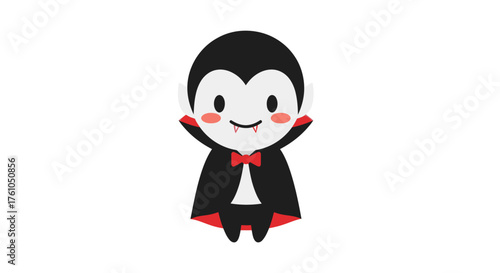 Cute Cartoon Vampire Character with Black Cape and Red Bowtie.