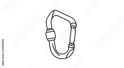 Simple Line Drawing of a Metal Climbing Carabiner Clip.