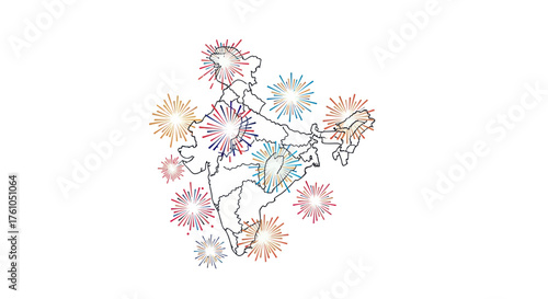 India Map Outline Surrounded by Stylized Coronavirus Icons.