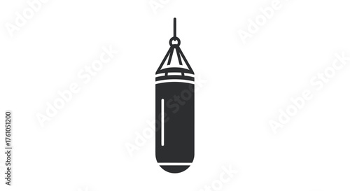 Silhouette of a hanging punching bag for boxing training.
