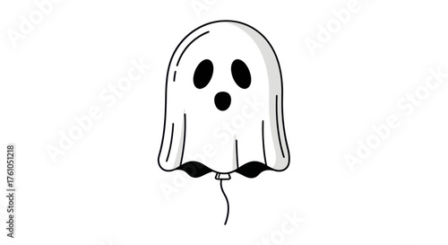 A cute hand-drawn ghost-shaped balloon with a surprised expression and string.
