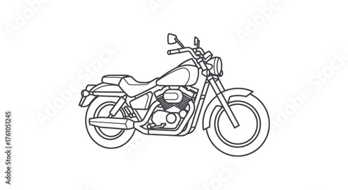 Detailed Line Drawing of a Classic Cruiser Motorcycle.